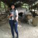 Amy George with the crook in anagama kiln, this year'shiding place
