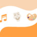 Graphic with music, painter's palette and theatrical mask.